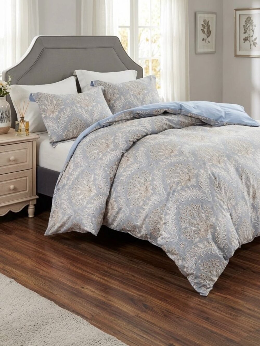 New California Design Den Duvet Cover Set Cotton Blue Floral Traditional